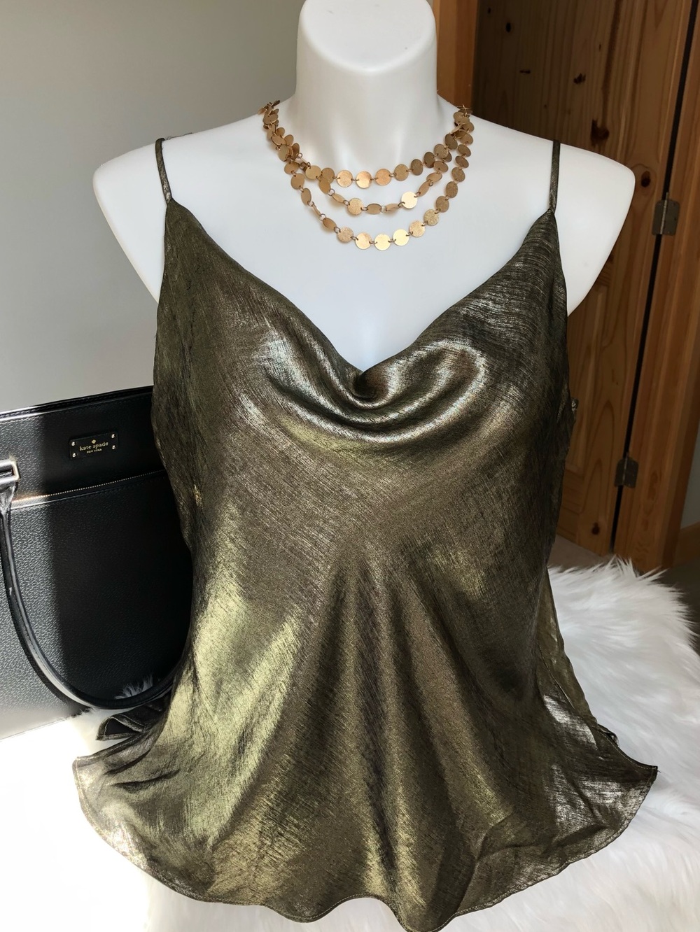 Nine Britton Gold Metallic Cowl Neck Cami Size XXL